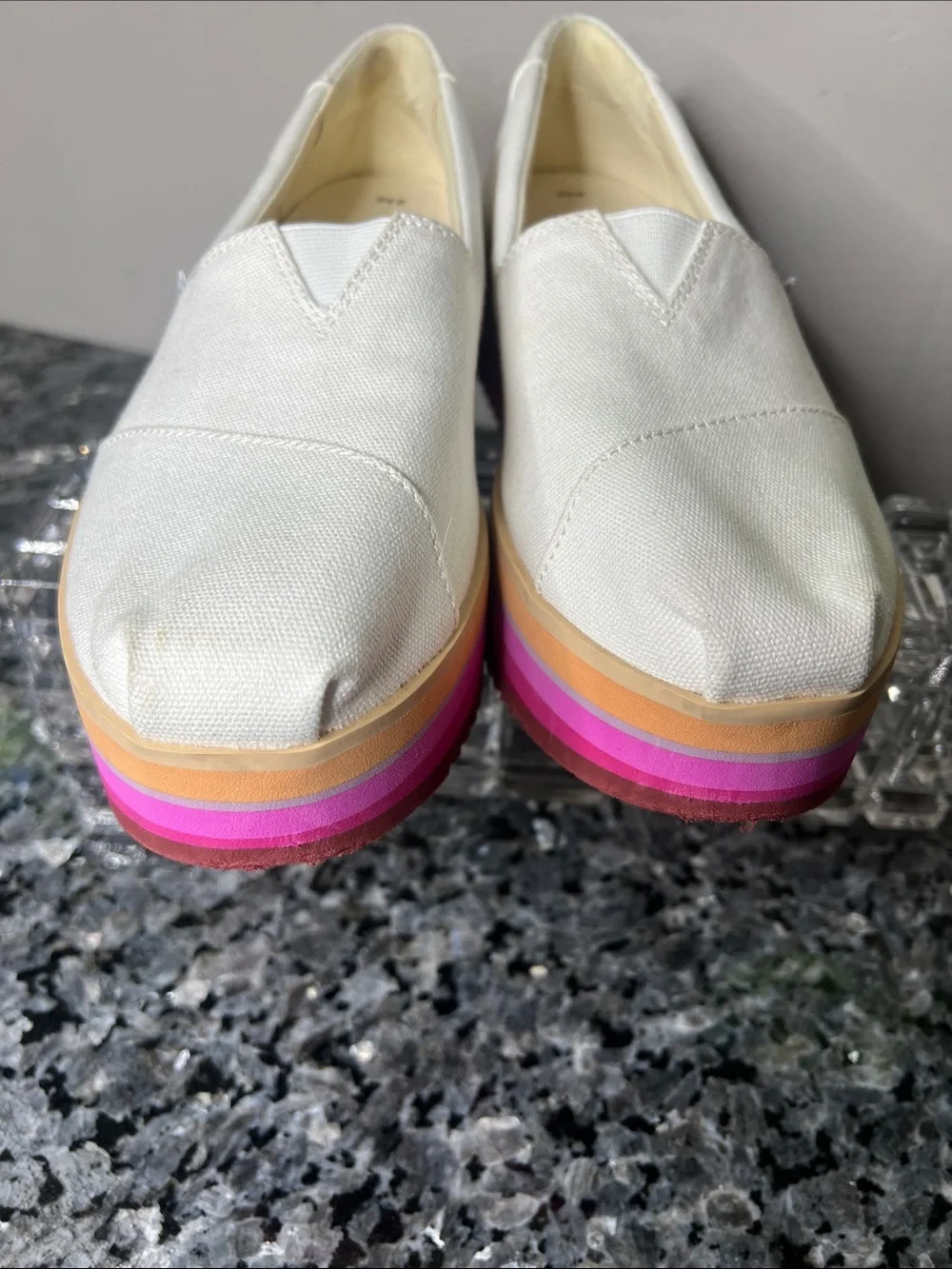 TOMS Sz 8.5 Alpargata Platform Espadrilles Rainbow Rubber 2” Platform Sole